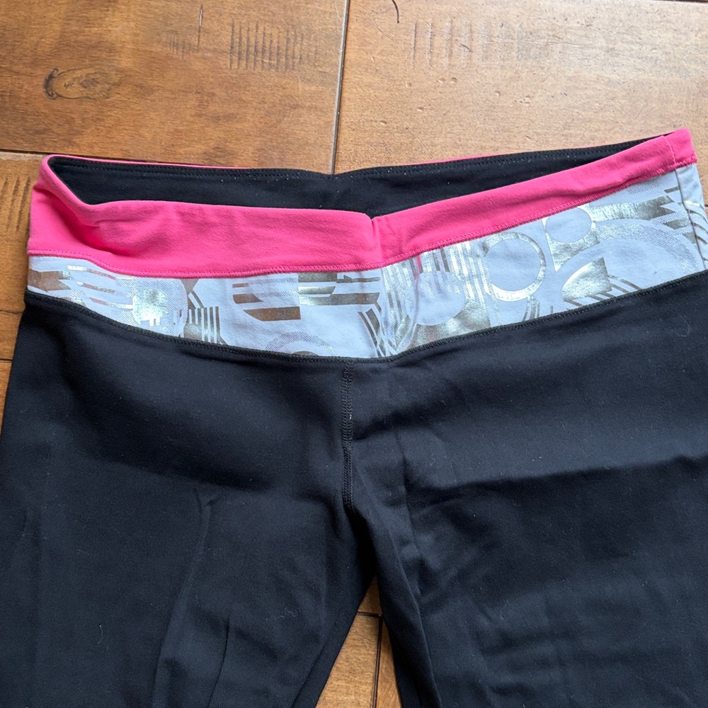 Bebe Black Yoga Pants with Pink Waistband - Picture 2 of 3